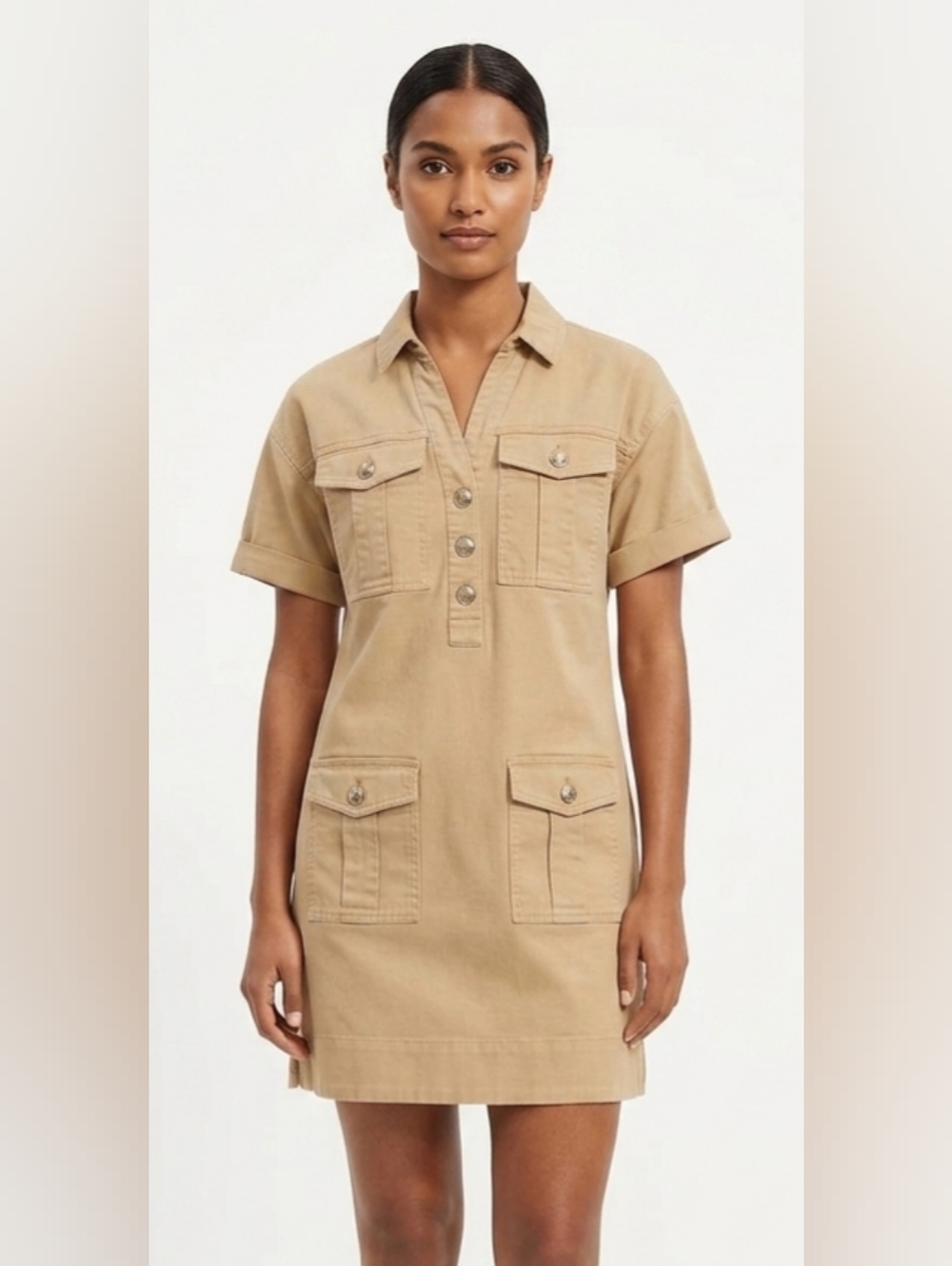 LOFT Khaki Utility Denim Mini Dress Size XS